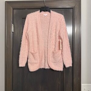 Design History Girls Pink Eyelash‎ Knit Open Front Cardigan Sweater XL NWT